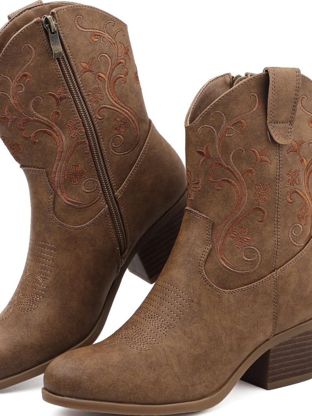 Cowboy Boots for Women Short Shaft Side Zip Embroidered